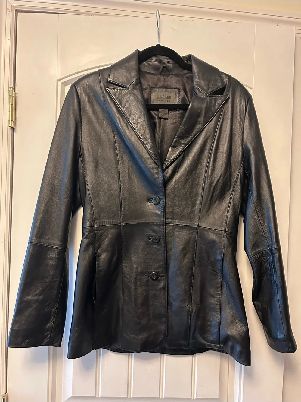 VINTAGE Genuine Leather Blazer Jacket - Black - Picture 1 of 6